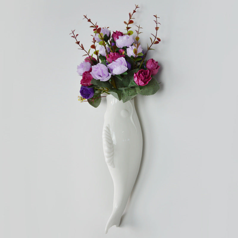 Modern Creative Wall Ceramic Goldfish Vase Restaurant Mural Wall Hanging Three-Dimensional Wall Decoration Wholesale