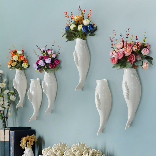 Modern Creative Wall Ceramic Goldfish Vase Restaurant Mural Wall Hanging Three-Dimensional Wall Decoration Wholesale